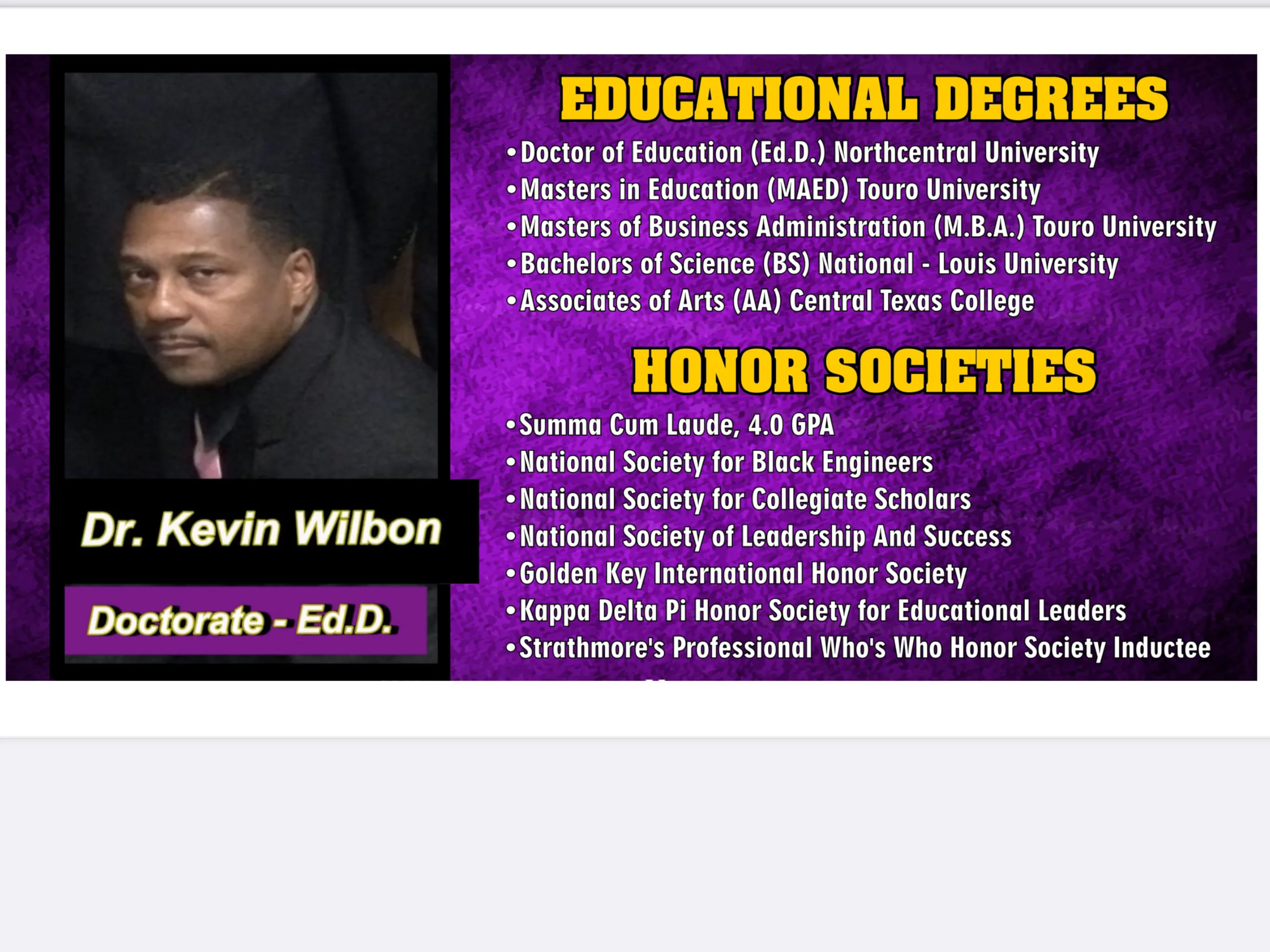 Educational Degrees and Honor Societies Display Card